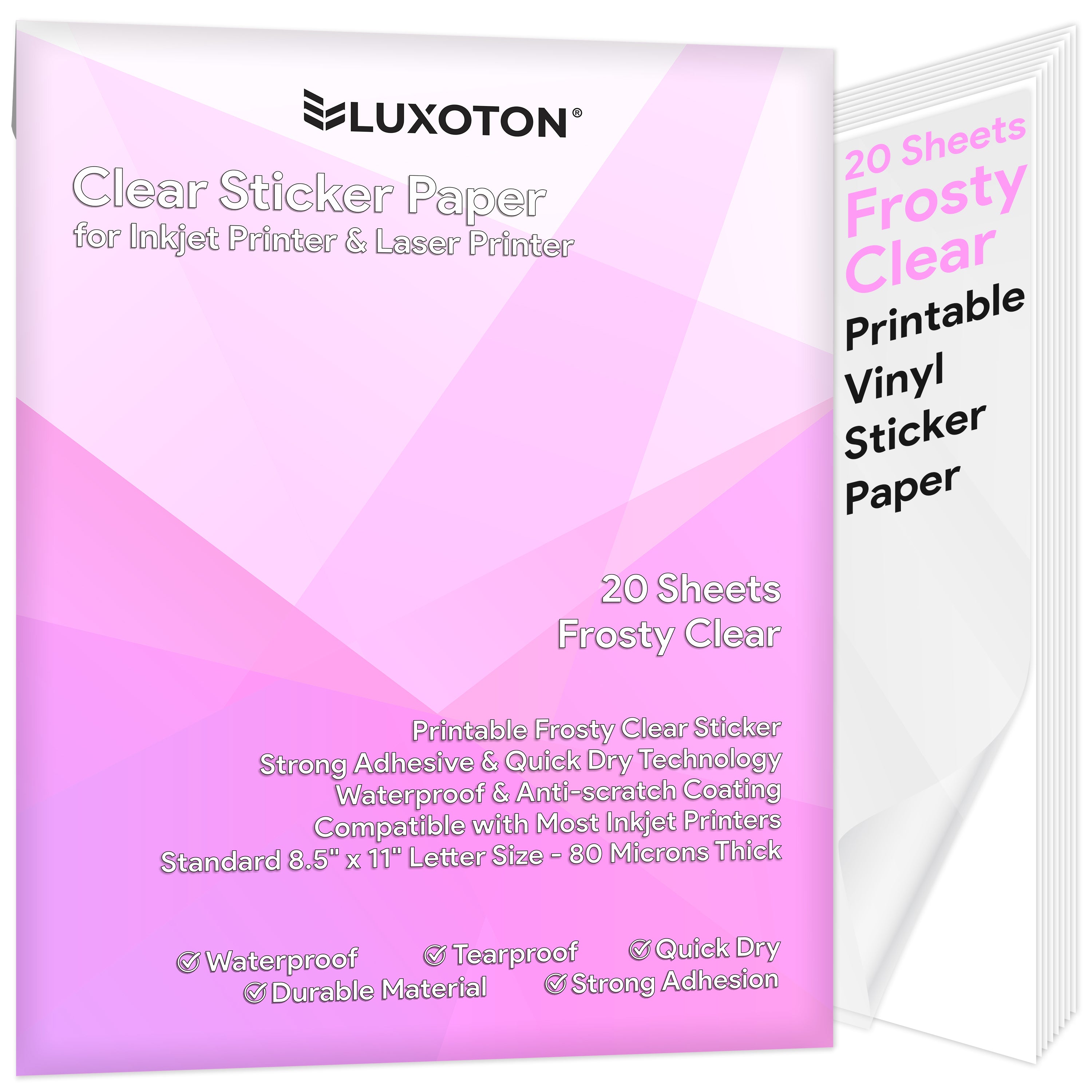 Printable Vinyl for Inkjet Printer (Matte White | Waterproof | 20 Sheets) - Inkjet Printable Vinyl Avoid Jams for Printers | Printable Waterproof
